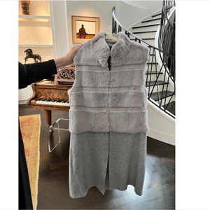 NEW LT Love Token Rabbit Fur Vest/ Sweater Jacket Coat Gray Long L